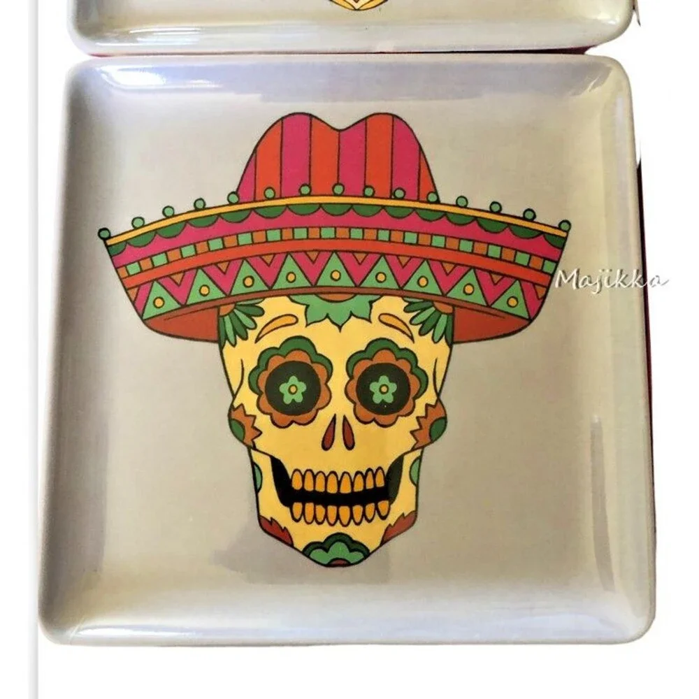 13th &Elm Day Of The Dead Skull Halloween Melamine Plates App Girl Boy Set Of 4